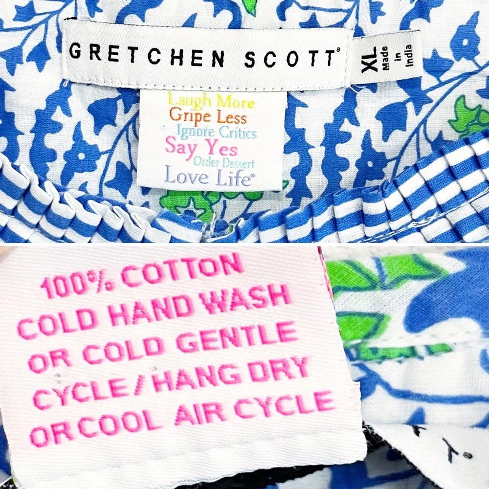 BOGO! Gretchen Scott Flirt Floral Dress East India Cotton Blue Green XL - Picture 10 of 10